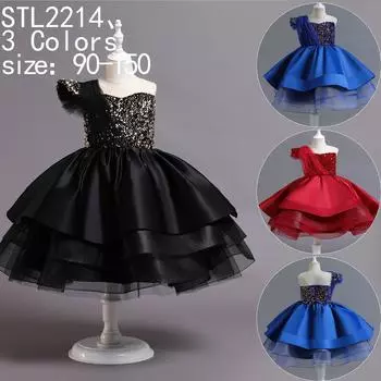 Платье-пачка принцессы с пайетками для девочек - наряд для подиума и выступлений для годовалых девочек 110 cm чёрный