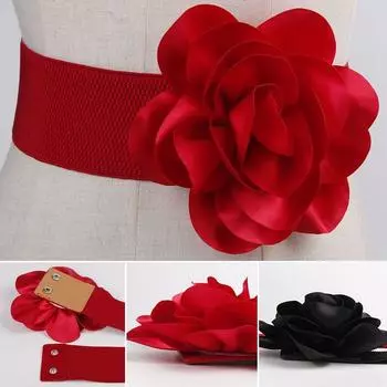 Платье-пальто повседневное женское платье пояса с большими цветами пояс широкий эластичный пояс чёрный