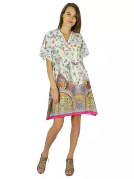 Платье Phagun Printed Caftan Maxi Nightwear Bohemian Short Cotton Kaftan 14 покинуть белый