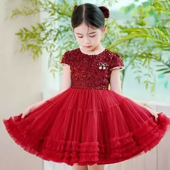 Платье Платье для выступлений Платье знаменитости с блестками для девочек 100
