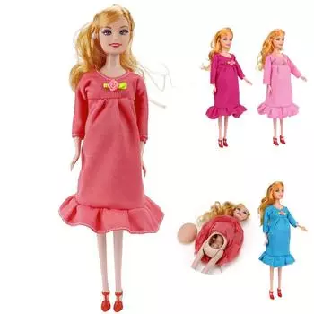 Платье платье настоящая беременная кукла костюм кукла рожает ребенка в животике розовый