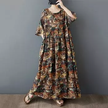 Платье-плиссе с принтом XITAO ZMY1043 One Size коричневый