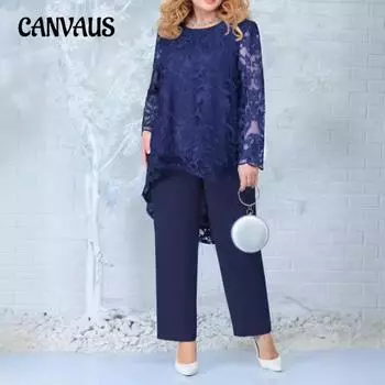 Платье Плюс Размер Женские Вечерние Кружевные Вышитые Брюки Из Двух Частей Коктейльные Платья