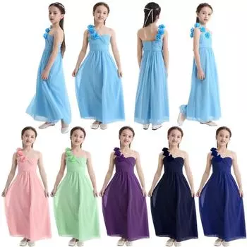 Платье подружки невесты, элегантное вечернее шифоновое платье на одно плечо для девочек, свадебные бальные платья 7-8 Years светло-зеленый