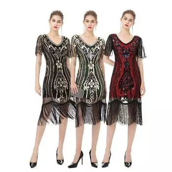 Платье подружки невесты в стиле ретро 1920-х годов с вышивкой пайетками XXL