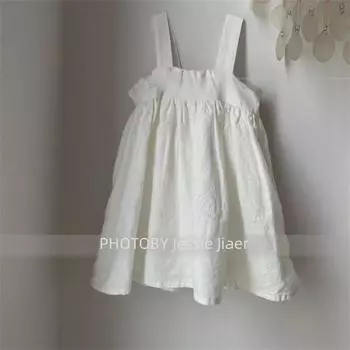 Платье-подтяжка с цветочной вышивкой в корейском стиле для девочек 80 cm хаки