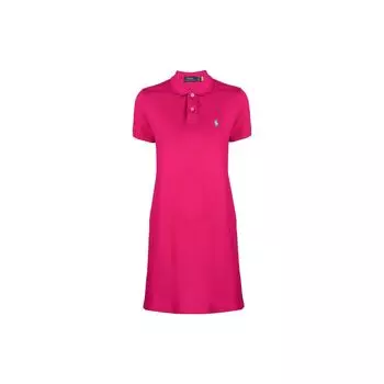 Платье поло Polo Ralph Lauren однотонное с вышивкой логотипа Женские платья Малиновый 211799490-011 XS