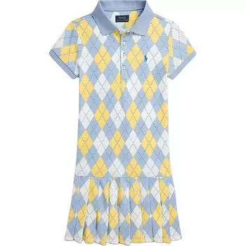 Платье поло Polo Ralph Lauren Ss24 с ромбовидным узором, воротником поло и короткими рукавами, детское, синее CWPODRSG3D20823-400 XL