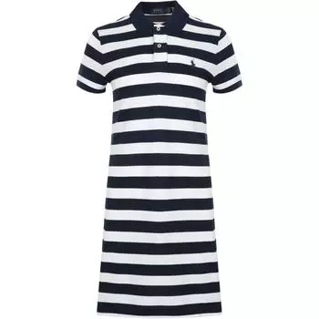 Платье-поло Polo Ralph Lauren SS25 с вышивкой пони, в полоску, с коротким рукавом, женское, платья, темно-синий 211698000-001 S