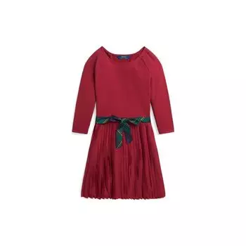 Платье Polo Ralph Lauren FW23, однотонное, трикотажное, плиссированное, облегающее, с коротким рукавом, детские платья, красное CWPODRSG3D20696-600 XL