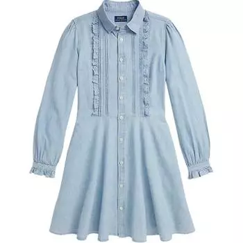 Платье Polo Ralph Lauren из стираной хлопковой ткани с иголками и складками, синее детское детское платье 313950549-001 L