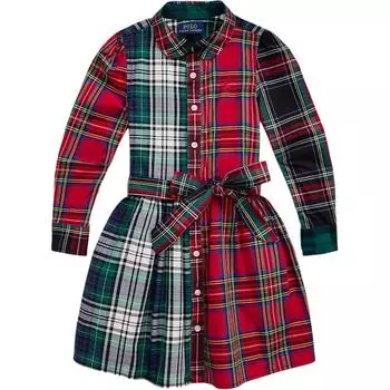 Платье Polo Ralph Lauren Клетчатое Логотип С оборками Короткое Детские платья Многоцветный 313951840001 L