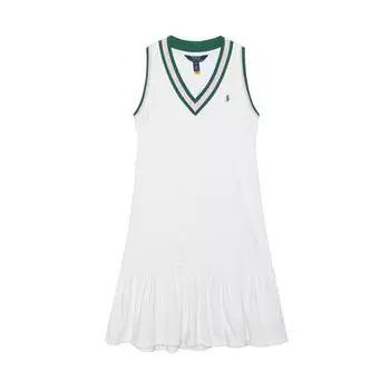 Платье Polo Ralph Lauren с логотипом, полосатой отделкой, V-образным вырезом, без рукавов, оптически белые детские платья 935124001-001 M