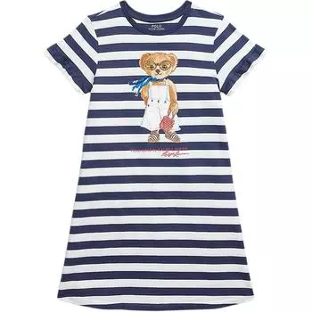 Платье Polo Ralph Lauren с логотипом в полоску, круглым вырезом и короткими рукавами, детское, синее 313965227-001 XL