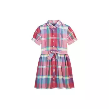 Платье Polo Ralph Lauren Ss24 Клетчатый воротник Однобортное Завязка Короткий рукав Детское платье Красный CWPODRSG3D20772-600 L