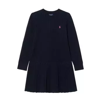 Платье Polo Ralph Lauren Ss24, однотонное, с круглым вырезом, длинным рукавом, детские платья, темно-синего цвета CWPODRSG3D20903-410 XL