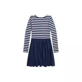 Платье Polo Ralph Lauren Ss24 Pony с вышивкой в полоску, с круглым вырезом и длинными рукавами, детское платье темно-синего цвета CWPODRSG3D20752-400 XL