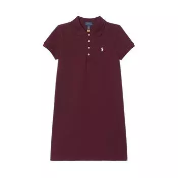 Платье Polo Ralph Lauren Ss24 с вышитым логотипом и воротником-поло, детское платье миди с коротким рукавом, бордовое 313910193-003 S