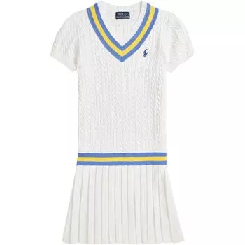 Платье Polo Ralph Lauren Ss25 с V-образным вырезом, полосатой вязки, детское, белое 313964760-001 L