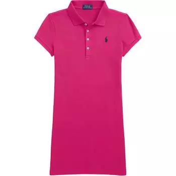 Платье Polo Ralph Lauren Весна-Лето 2024 Однотонное Вышивка Логотипа Миди Короткий Рукав Детские Платья Насыщенно-розовый 313910193-004 M