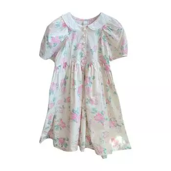 Платье принцессы для девочек 1-7 лет, летнее свободное платье с отложным воротником и цветочным принтом 90