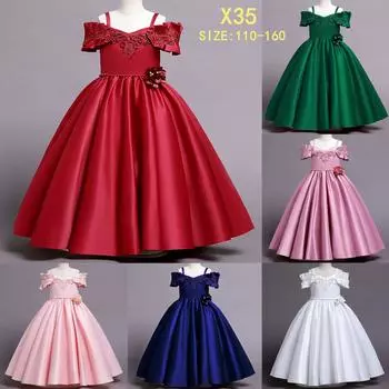 Платье принцессы для девочек, элегантное свадебное выпускное вечернее платье с цветочным принтом, белое кружевное вечернее платье для первого причастия для девочек 160