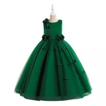 Платье принцессы для девочек-цветочниц на свадьбу, летнее детское торжественное длинное платье с бантом для школьного вечера, вечеринки, детского новогоднего платья LP-509 8Y зелёный