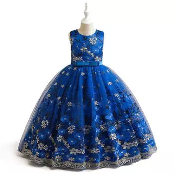 Платье принцессы для девочек-цветочниц на свадьбу, летнее детское торжественное длинное платье с бантом для школьного вечера, вечеринки, детского новогоднего платья LP-388 120 зелёный