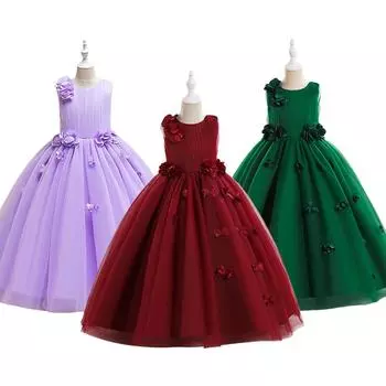 Платье принцессы для девочек-цветочниц на свадьбу, летнее детское вечернее длинное платье с бантом для школьной вечеринки, детского Нового года 8Y зелёный