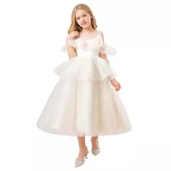 Платье принцессы для девочек-цветочниц на свадьбу, летнее детское вечернее длинное платье с бантом для школьной вечеринки, детское новогоднее платье 4Y шампанского