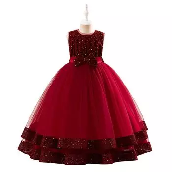 Платье принцессы для девочек-цветочниц на свадьбу, детское вечернее длинное платье с бантом для школьной вечеринки, детская новогодняя одежда 130 зелёный