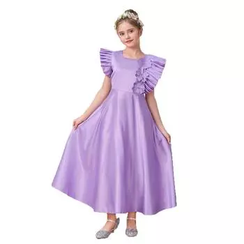 Платье принцессы для девочек-цветочниц на свадьбу, летнее детское торжественное длинное платье с бантом для школьного вечера, вечеринки, детского новогоднего платья LP-0001 120cm фиолетовый