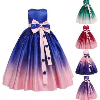 Платье принцессы для девочек, детское платье, свадебное платье с цветочным узором для девочек, платье, платье для выступлений 110 синий