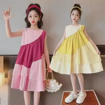 Платье принцессы для девочек, лето 2024 г. - стильная милая юбка-жилет для детей жёлтый