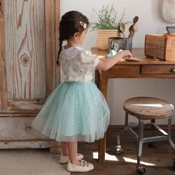 Платье принцессы для девочек – Мягкое платье из тюля для вечеринки Платье-пачка для малышей Детский наряд в цветочном и винтажном стиле S