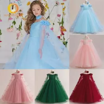 Платье принцессы для девочек на скрипке и фортепиано - наряд для дня рождения и ведущего с сетчатым цветком 140cm