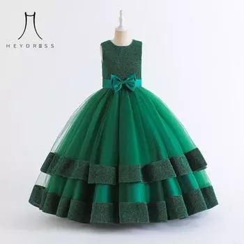 Платье принцессы для девочек, одежда для выступления на сцене, фортепианное представление, детское длинное платье, элегантное праздничное платье 120 зелёный