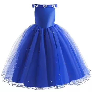Платье принцессы для девочек, платья длиной до пола, детские наряды для косплея на Хэллоуин, Рождество 150cm синий