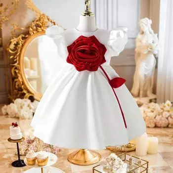 Платье принцессы для девочки - Платье для выступления на фортепиано, платье для девочки-цветочницы на день рождения 120 белый