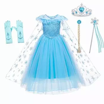 Платье принцессы для маленьких девочек, костюм Снежной королевы с аксессуарами, платье на день рождения, Хэллоуин, Рождество, синий цвет 100(2-3 Years) синий