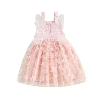 Платье принцессы для маленьких девочек, летнее тюлевое платье без рукавов с крыльями бабочки 18-24 Months розовый