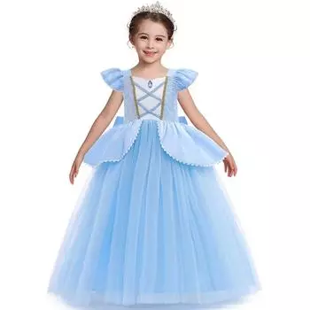 Платье принцессы для ролевых игр, платье для косплея для девочек, сетчатое пышное платье, детское платье 100 небесно-голубой