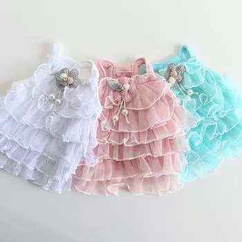 Платье принцессы для собак и кошек, кружевная пачка с цветочным дизайном, юбка для щенков, весенне-летняя одежда, 5 размеров XS белый