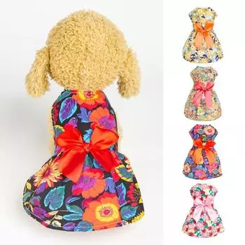 Платье принцессы для собак, очаровательное, удобное, привлекательное, мягкое, с бантом и цветочным принтом для собаки, платье для щенка, повседневная одежда XS розовый
