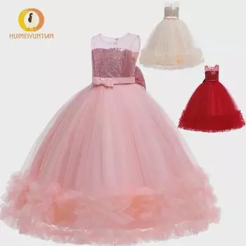 Платье принцессы из атласной сетки для девочек на день рождения и вечер 2025 года в европейском и американском стиле 150 cm