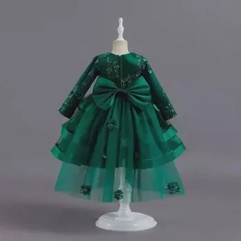 Платье принцессы из многослойного тюля для девочек - наряд для девочек-цветочниц и выступлений 140 cm вино красного