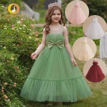 Платье принцессы из пышной сетки для девочек - длинная свадебная юбка, возраст 3-15 лет, идеально подходит для Дня защиты детей и выступлений 140 cm