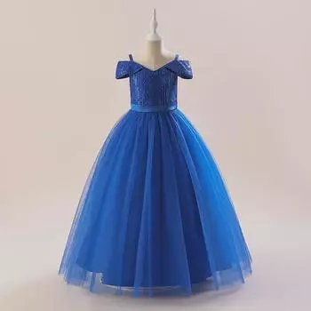 «Платье принцессы из сетчатого тюля с пайетками для девочек — наряд для выступлений и подиума» 140cm