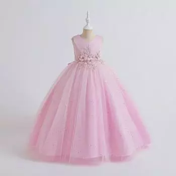 Платье принцессы из сетки для девочек в осенне-зимнем стиле для выступлений на фортепиано и дней рождения - Детская одежда в европейском и американском стиле 130 cm светло-синий