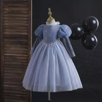 Платье принцессы Эльзы из хлопка с длинными рукавами - юбка в стиле «Холодное сердце» для девочек 140cm